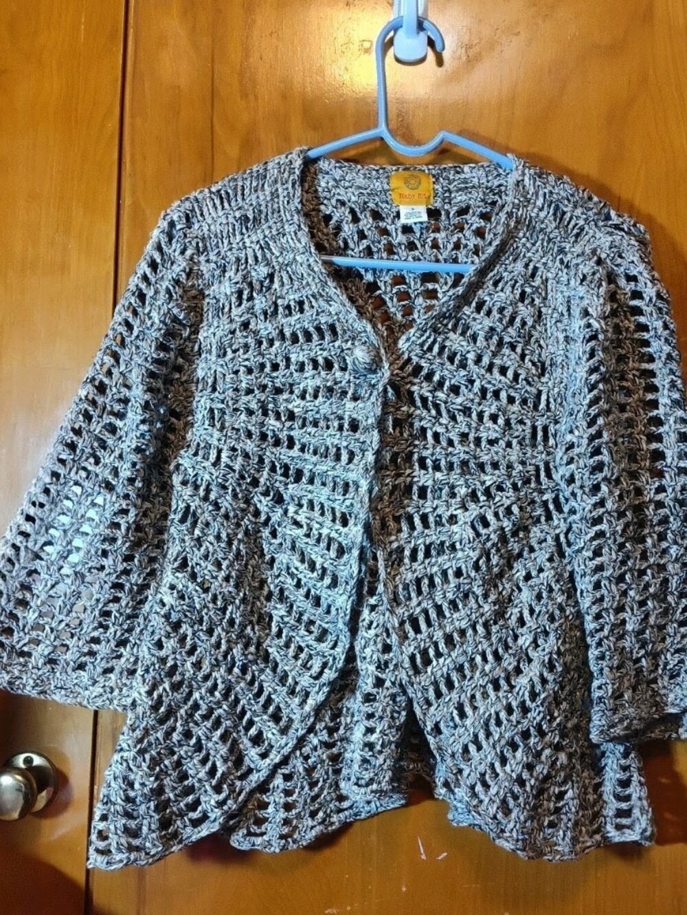 Ruby Rd. Open-Weave Gray Crochet Cardigan
